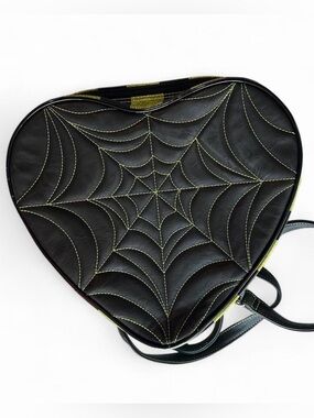 Love Pain and Stitches Green and Black Spiderweb Heart Crossbody